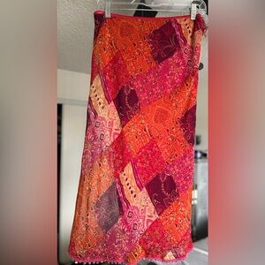 Charlotte Russe Pink Red and Orange midi boho patchwork skirt